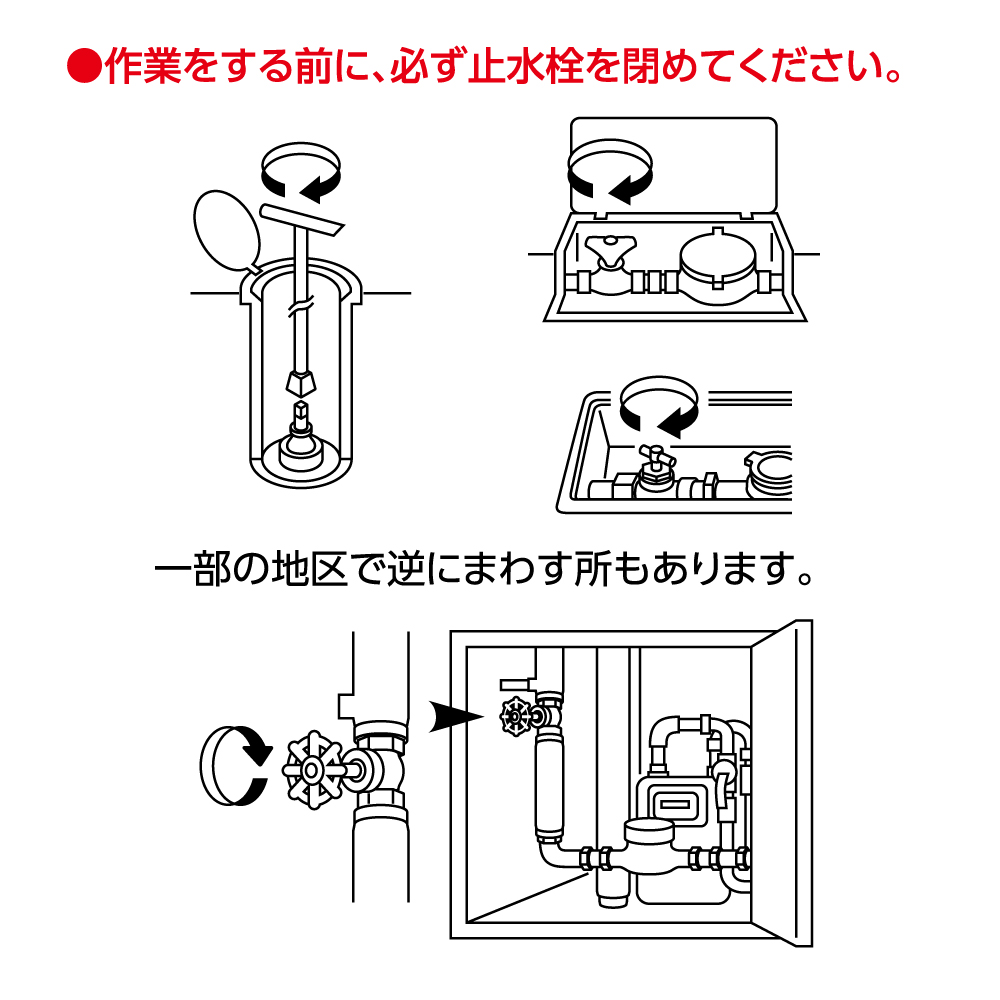 使用前に必ず止水栓をしめてください。