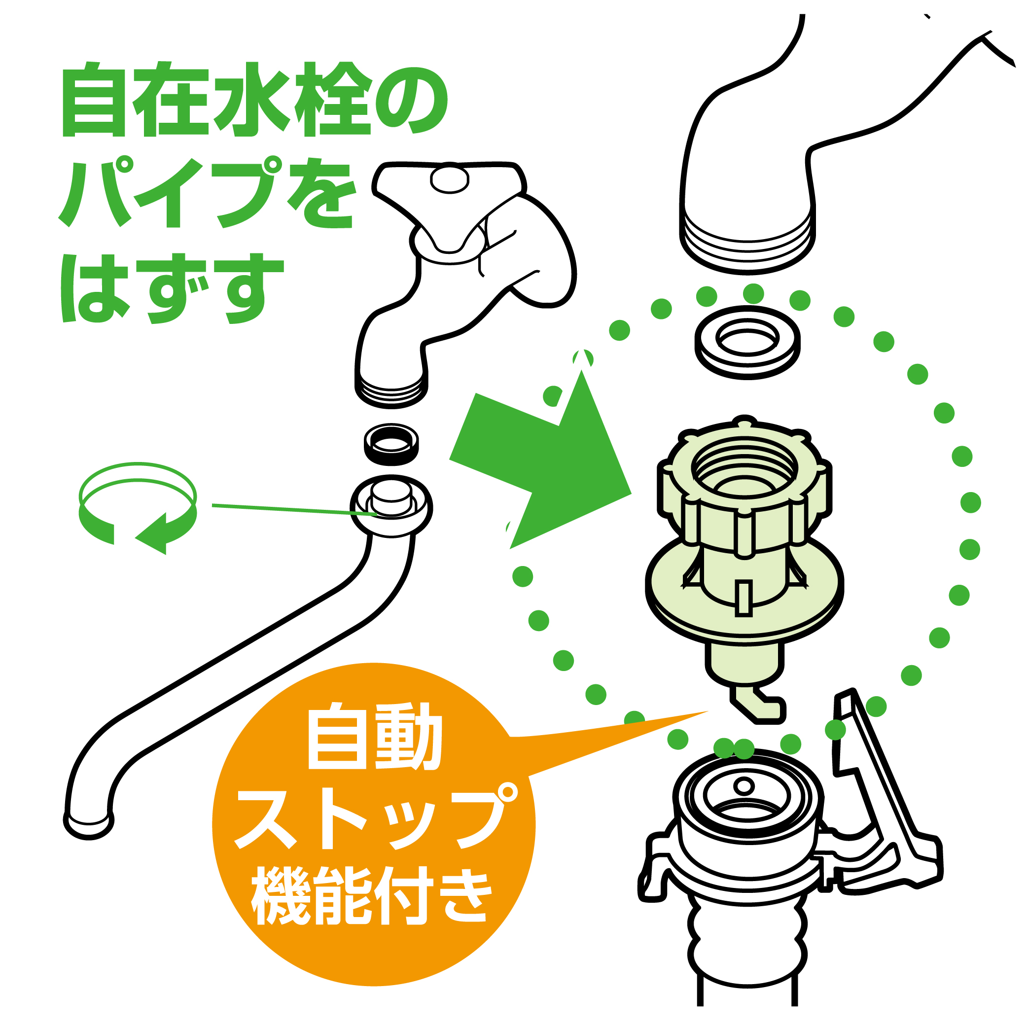 自在水栓のパイプを外して取付