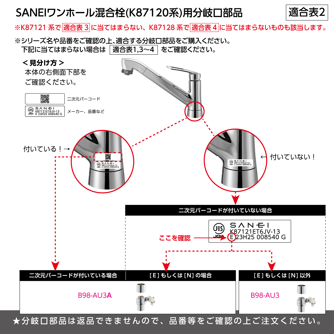 分岐口部品 適合表2