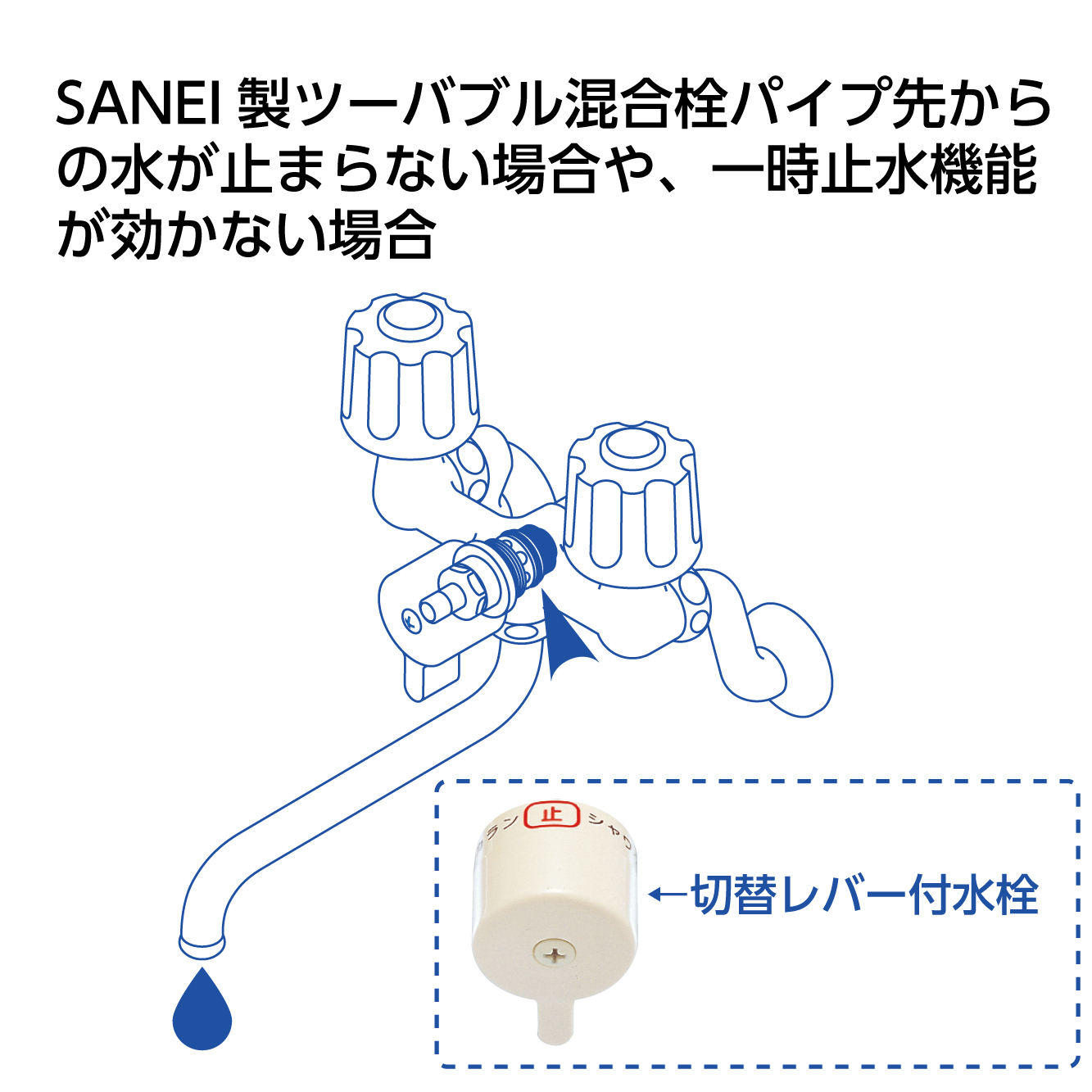 ツーバルブ混合栓の吐水切替部