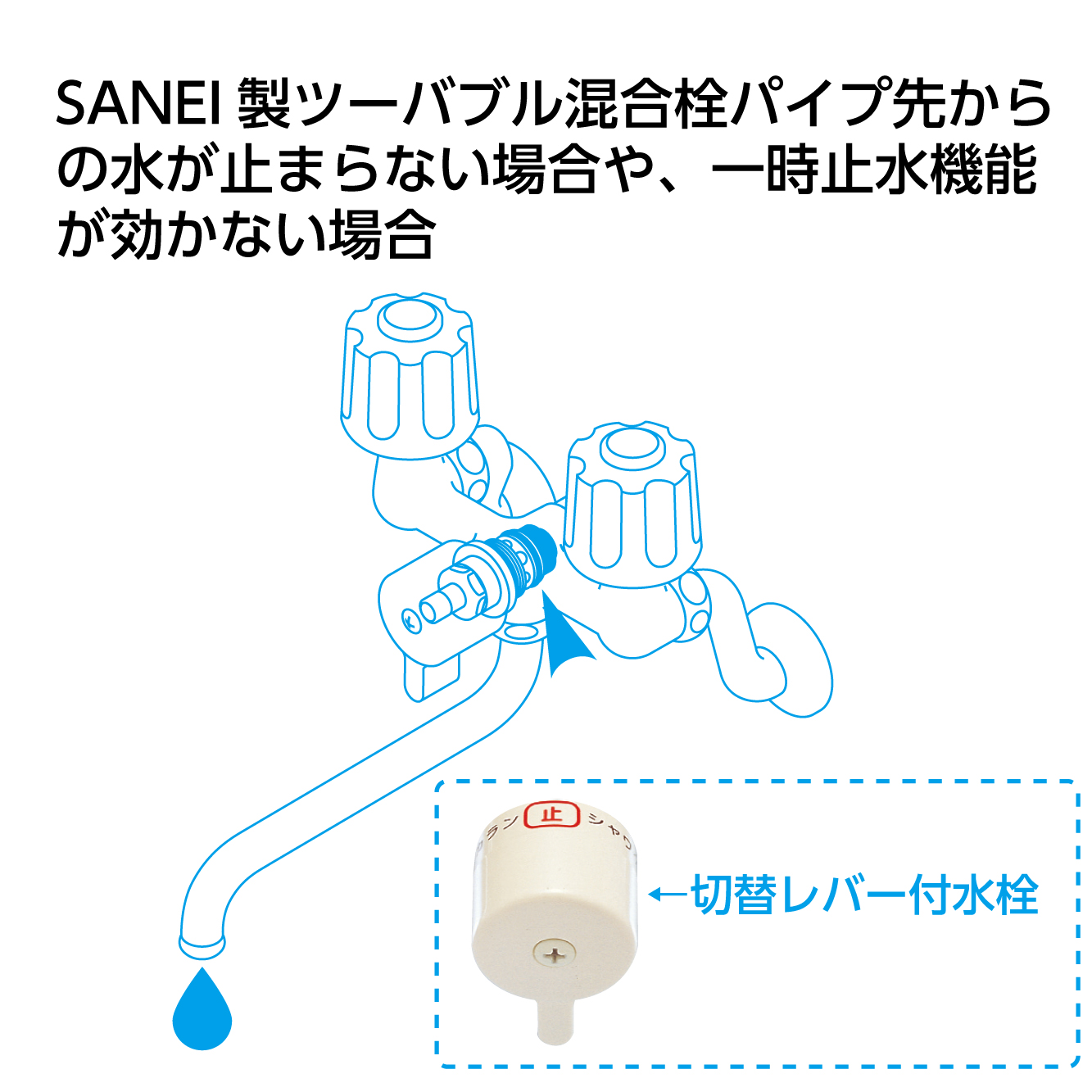 ツーバルブ混合栓の吐水切替部