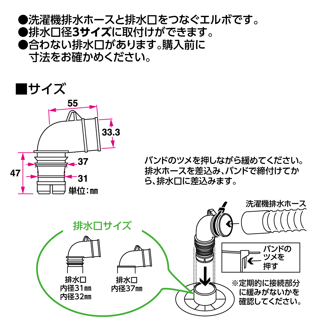 サイズ、接続方法