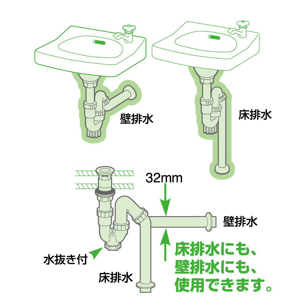 洗面の排水トラップ