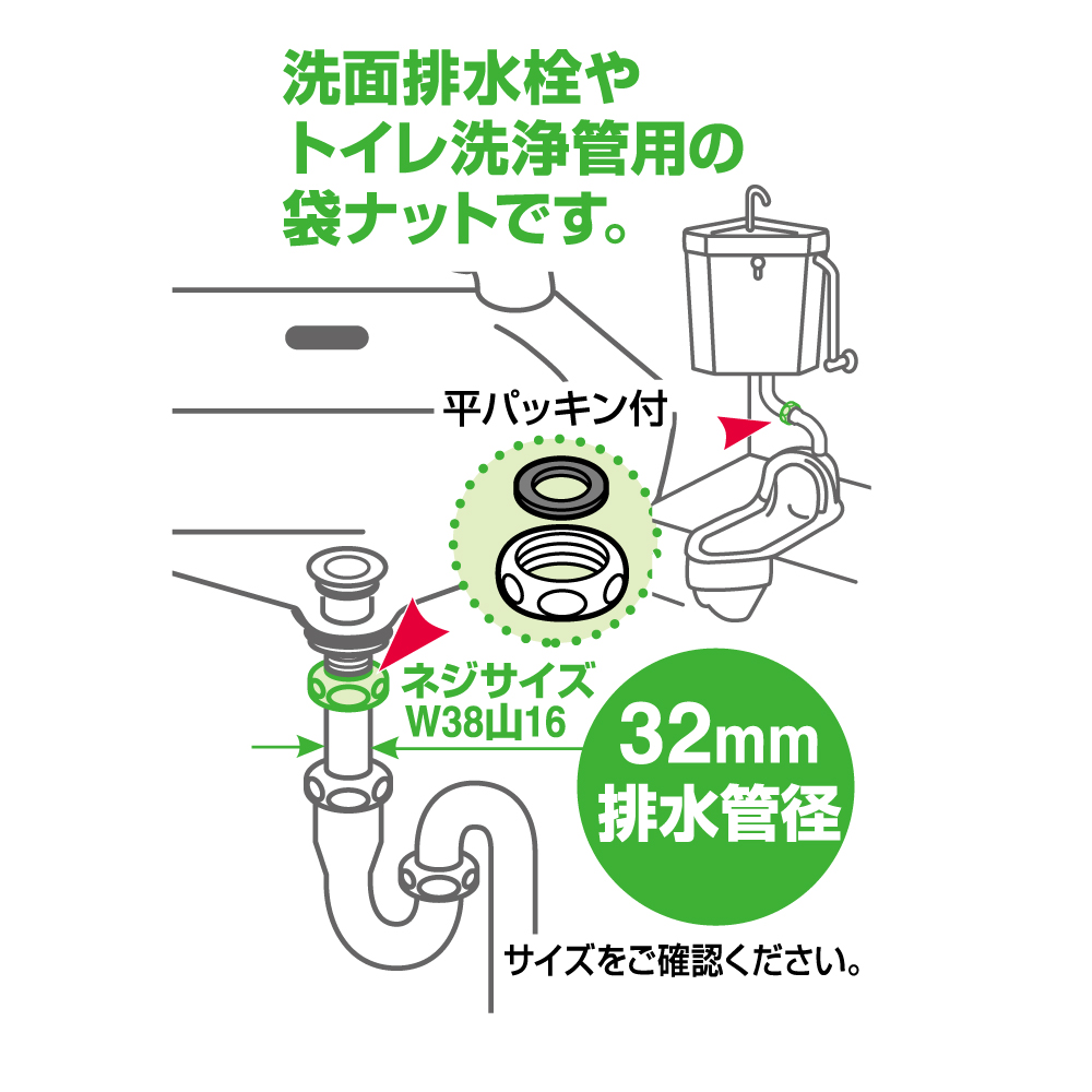 洗面の排水管32mm用袋ナット