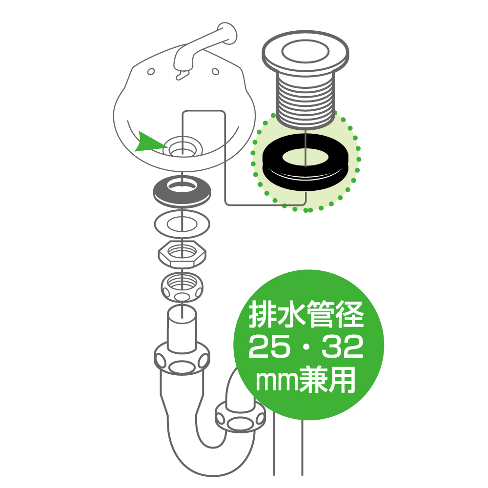 洗面の排水栓取付用二重パッキン