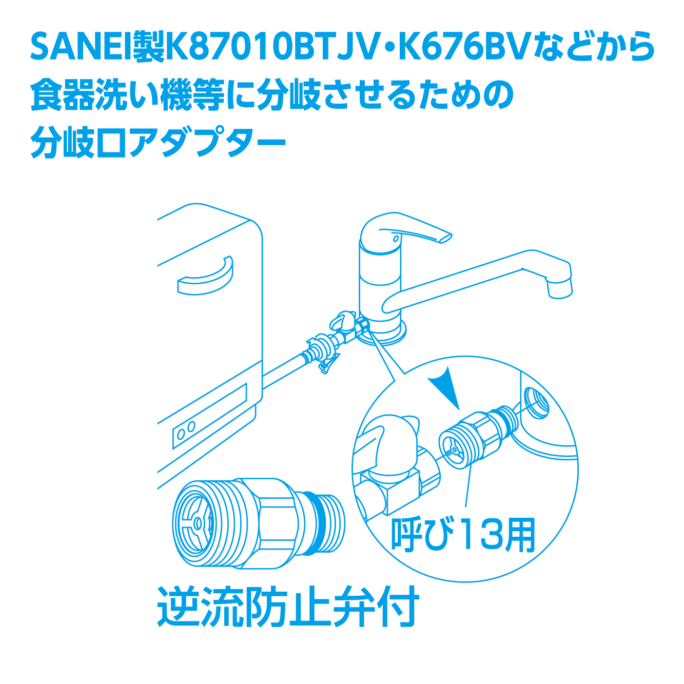 SANEI製ワンホール混合栓から浄水器などに分岐