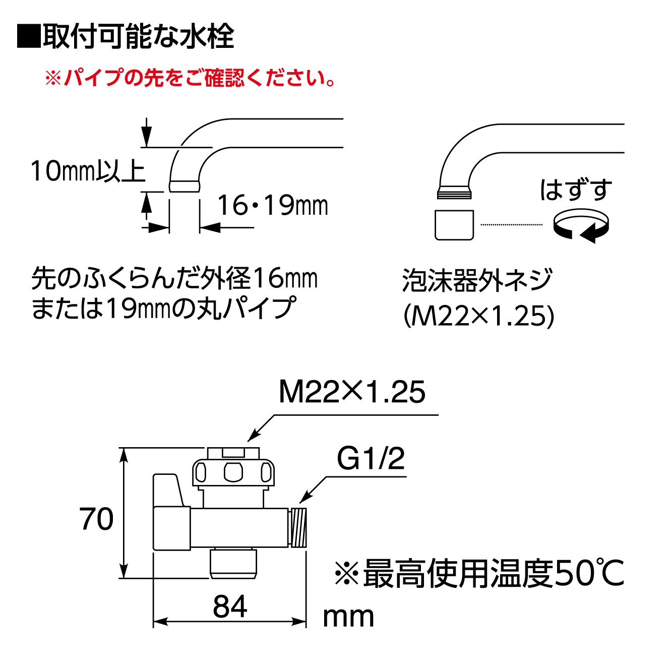 注意事項、サイズ